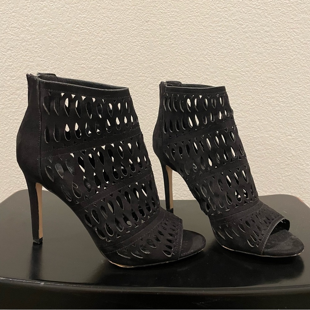 Aldo - Black Laser Cut Ankle Bootie with Peep Toe, Size 6.5